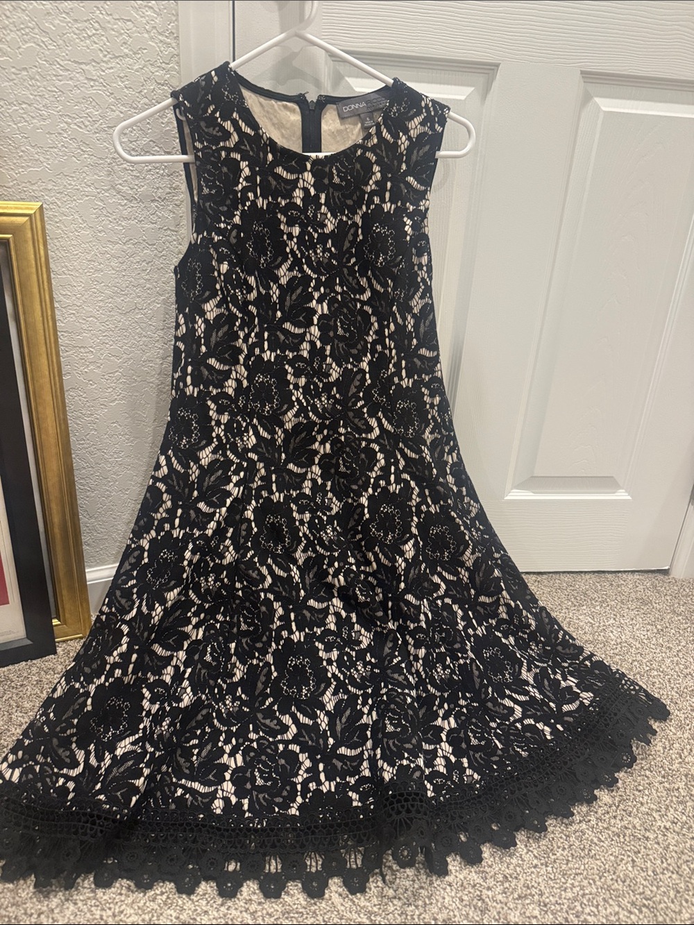 Donna Rico Black Lace Overlay Fit-and-Flare Dress with Nude Lining